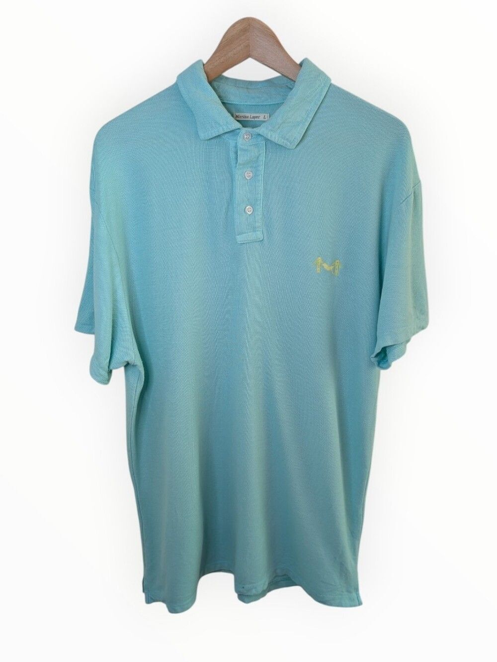 Marine Layer Men's Light Aqua Polo Shirt Large